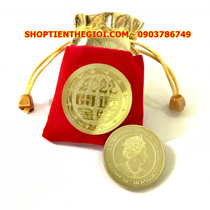 Xu Úc Hình Con Hổ Mạ Vàng tặng túi gấm 2022 - SP005412